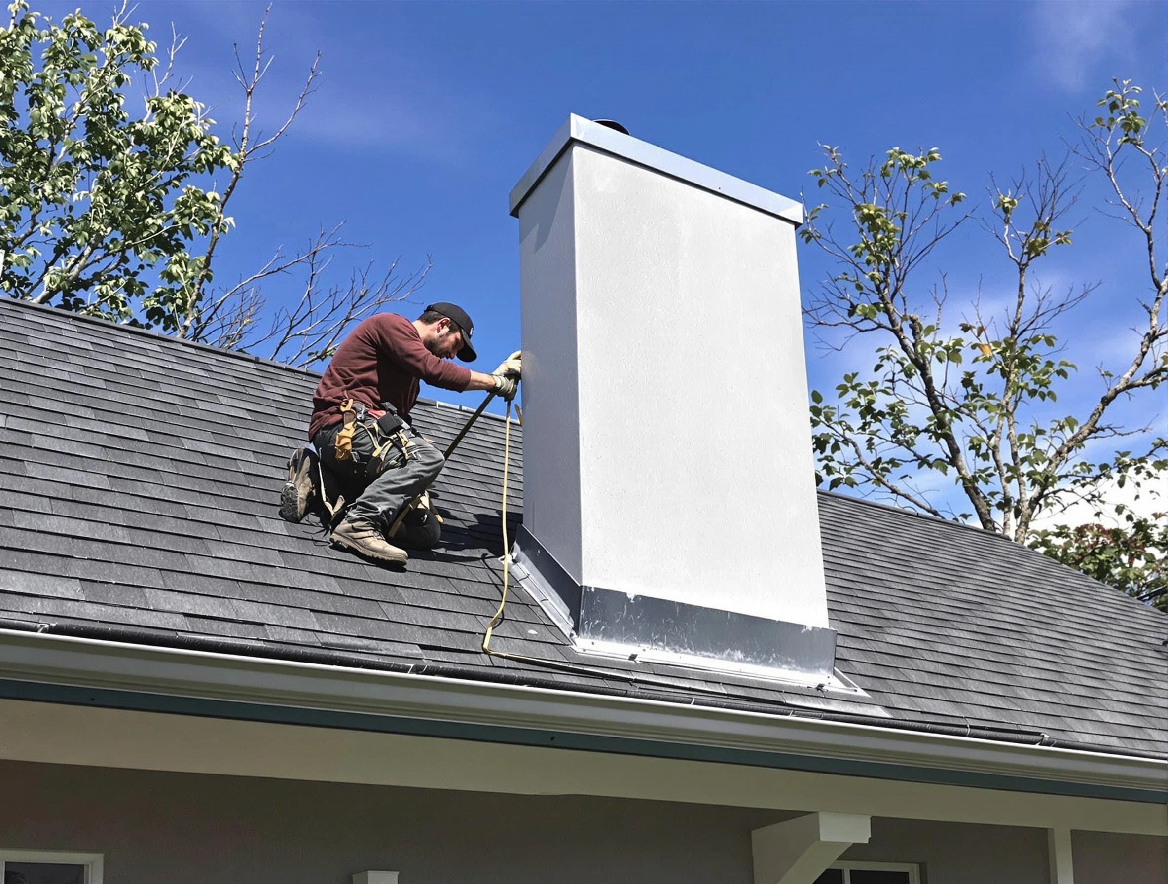 Howell Chimney Sweep team member finishing chimney construction in Howell, NJ