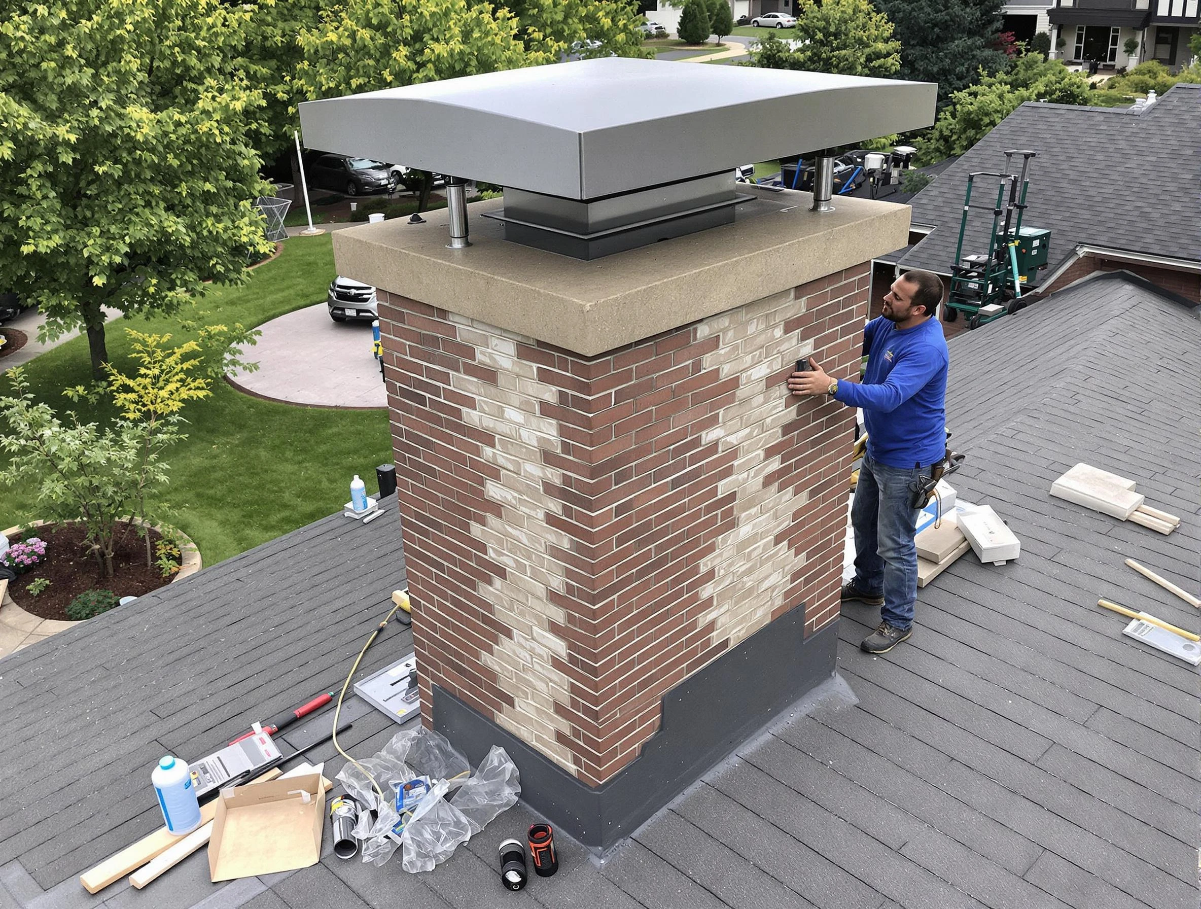 Howell Chimney Sweep team working on a custom chimney remodel in Howell, NJ